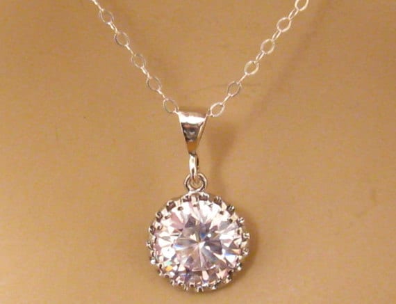 Zirkonia Halskette Cz Solitär Halskette, Sterling Silber, Braut Hochzeit Schmuck, Geschenk Für Sie 4-88 von martywhitedesigns