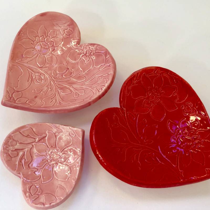 Blumen Print Keramik Herz Schälchen Ringteller Set von maryjudy