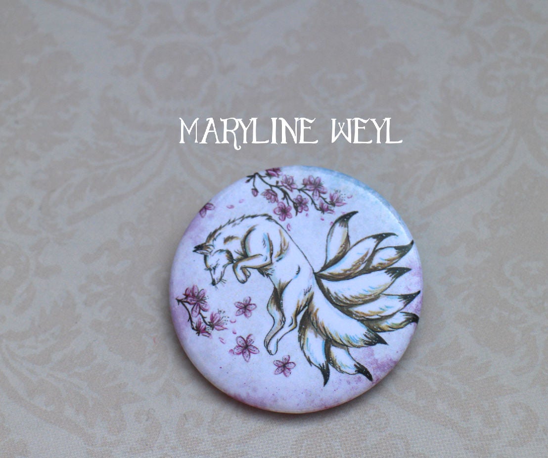 Fuchs-Brosche-Abzeichen „White Kitsune" Und Kirschbaum von marylineweyl