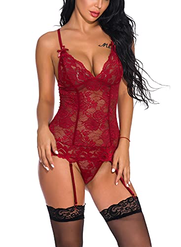 marysgift Babydolls Sexy Dessous, ärmellos, mit Hosenträgern, Babydoll-Nachtwäsche für Damen, Größe 34, 36, 38, 40, 42, 44, 46, 46, rot, 6-8 von marysgift