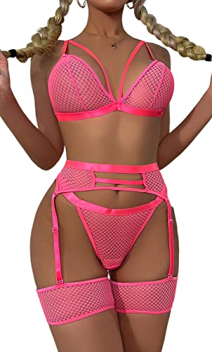 marysgift Dessous für Frauen, frecher Spitzen-BH und Höschen-Set, Träger, Babydoll, Nachtwäsche, Größe 34-40, rose, Small von marysgift