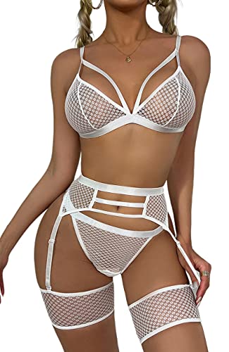 marysgift Dessous für Frauen, frecher Spitzen-BH und Höschen-Set, Träger, Babydoll, Nachtwäsche, Größe 34-40, weiß, Small von marysgift