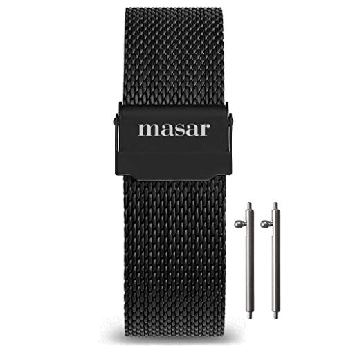 Masar 14 bis 24 mm Universal-Uhrenarmband mit Schnellverschluss Milanese, Mesh – 2 Federstäbe, schwarz, 24 mm, Armband von masar