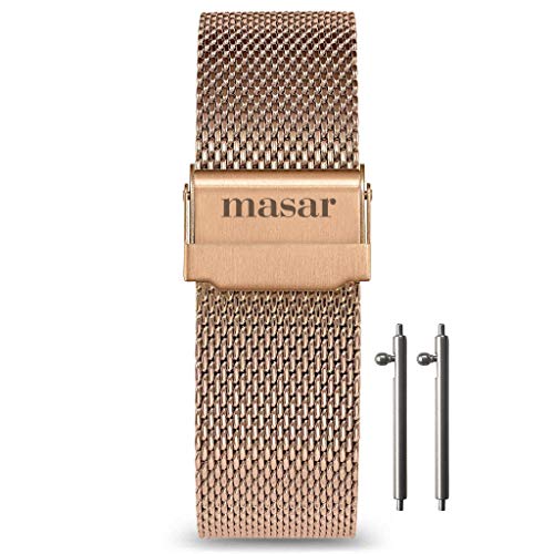 masar 16mm Rose Gold Universal - Premium Schnellverschluss - Milanese Armband, Edelstahl, Herren, Damen, Roségold - Uhrenarmband Mesh, Watch, Milanaise, Quick von masar