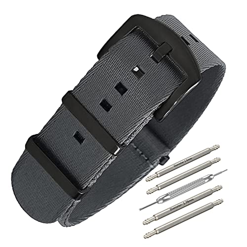 Masar 22mm Premium NATO Uhrenarmband Watch Straps, Armband für Uhren, Nylon, Schwarz - Grey, Grau Schwarz, 22 mm von masar