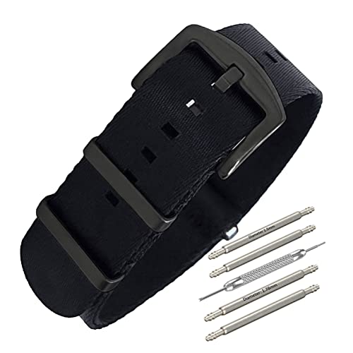Masar 18mm Premium NATO Uhrenarmband Watch Straps, Armband für Uhren, Nylon, Schwarz - Full Black, 18 mm von masar
