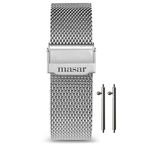 masar 18mm Silver Universal - Premium Schnellverschluss - Milanese Armband, Edelstahl, Uhrenarmband Mesh, Watch, Milanaise, Quick - Silberfarbe Herren, Damen von masar