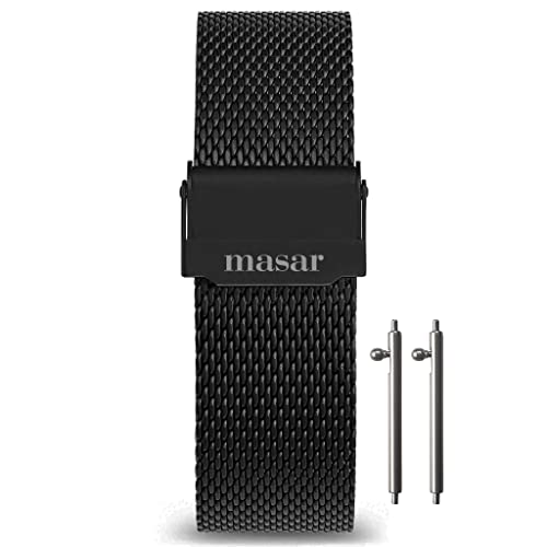 masar 20mm Black Universal - Premium Schnellverschluss - Milanese Armband, Edelstahl, Uhrenarmband Mesh, Watch, Milanaise, Watch Straps, Band, Quick Release, Herren, Damen, Schwarz von masar