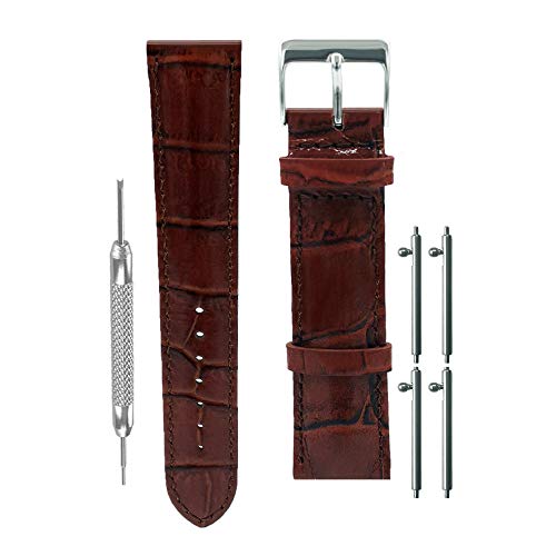 masar 20mm Kalbs Leder Uhrenarmband Watch Straps Leather, Armbänder Schnellverschluss, Krokodilleder - Hochglanz - Braun LR von masar