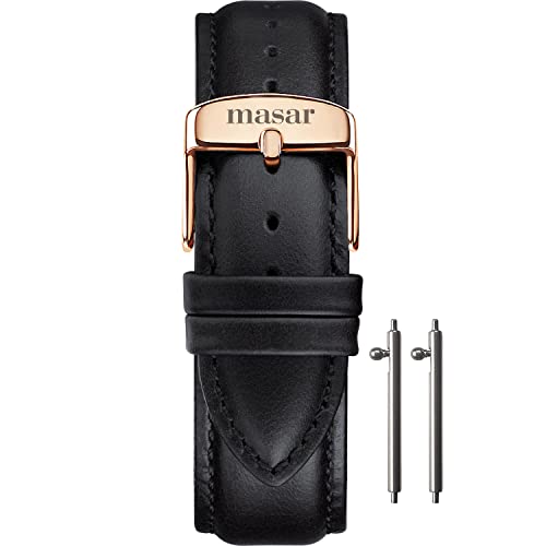 masar 22mm Premium Uhrenarmband Armband - Schnalle Rosa/Gold, Schwarz - Leder - quick, Black 22 mm von masar