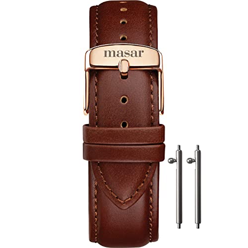 masar 22mm Premium Uhrenarmband Armband - Schnalle Rosé/Gold, Braun - Leder, Leather, 22 mm von masar