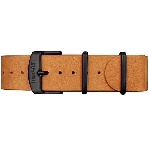 masar Premium, NATO Leder – Uhrenarmband – Armband Leather - Watch Straps – Naturbraun – Schnalle aus gebürstetem Stahl schwarz, Natural Brown, 18 mm von masar