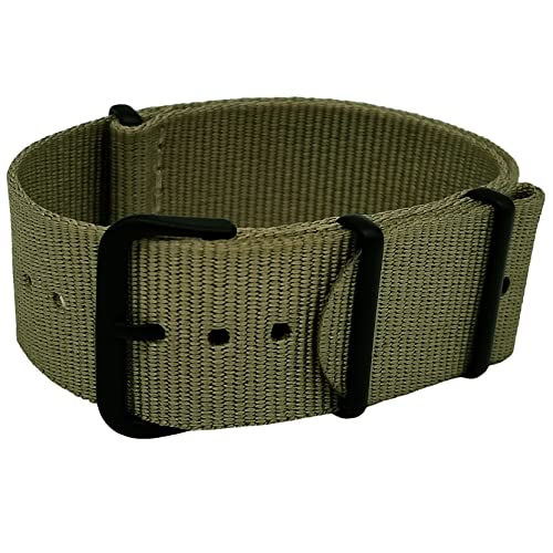 masar 8 Farben – NATO-Armband aus Nylon, 16 bis 24 mm – leicht & robust – für Damen und Herren – Montageset inklusive (4 Federstangen + 1 Werkzeug), Nato Olive/Schwarz, 22 mm, Riemen von masar