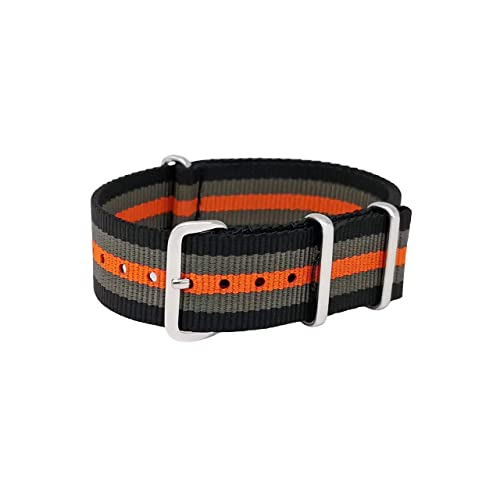 masar 16 bis 24 mm NATO 1,0 mm dünn und leicht – Uhrenarmbänder für Herren und Damen – Lieferung mit 1 Premium-Set 4 Barrettes + 1 Werkzeug, Nato Black/Grey/Orange, 22 mm, Gurt von masar