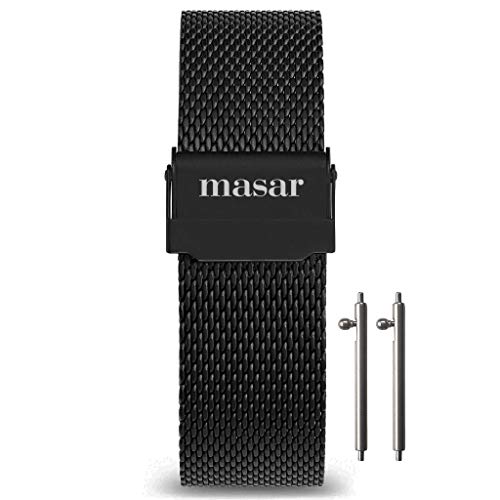 masar 18mm Black Universal - Premium Schnellverschluss - Milanese Armband, Edelstahl, Uhrenarmband Mesh, Watch, Milanaise, Quick - Schwarze Farbe Herren, Damen von masar