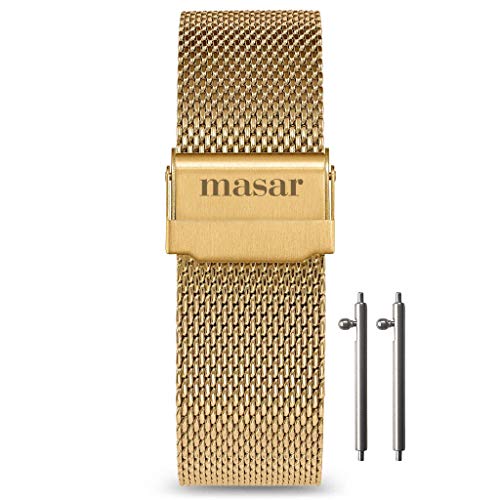 masar 18mm Gold Universal - Premium Schnellverschluss - Milanese Armband, Edelstahl, Uhrenarmband Mesh, Watch, Milanaise, Quick von masar