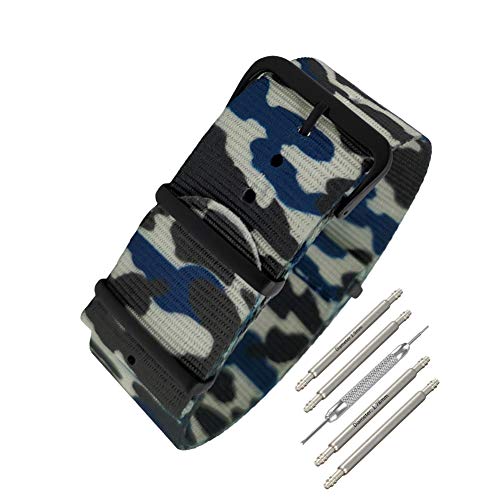 masar 20mm NATO Camouflage Blue Buckle Schwarz - Armband NATO 20 Camou Bleu von masar