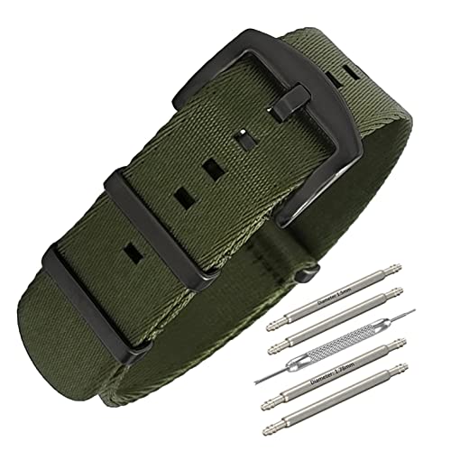 masar 20mm Premium NATO Grün/Schwarz – Green Army – Brushed Steel Buckle - Watch Straps, Bands – Uhrenarmband Ambandd, Uhren, Uhr – Nylon - 20 Buckle Black von masar