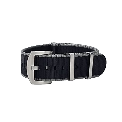 masar 20mm Premium NATO Schwarz/Grau - Grey Black - Brushed Steel Buckle - Watch Straps, Bands – Uhrenarmband Ambandd, Uhren, Uhr von masar