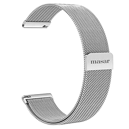 masar 20mm Silber Magnet Armband Milanese Mesh Multibrand Milanaise, Herren, Damen, Uhrenarmband Magnetisches, Armbanduhr, Magnetarmbänder, Magnetverschluss von masar