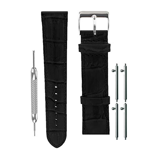 masar 22mm Kalbs Leder Uhrenarmband Watch Straps Leather, Armbänder Schnellverschluss, Krokodilleder - Hochglanz - Schwarz LR von masar