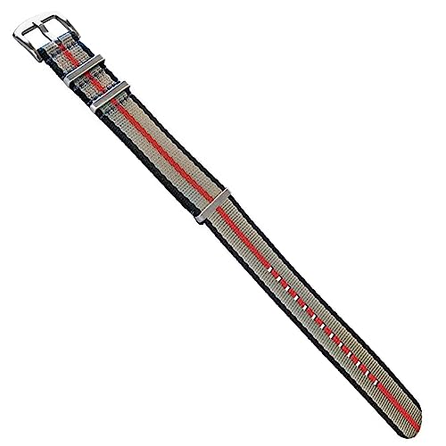 masar 22mm Premium NATO Schwarz/Grau/Rot – Black Grey Red - Brushed Steel Buckle - Watch Straps, Bands – Uhrenarmband Ambandd, Uhren, Uhr – Nylon 22 mm von masar