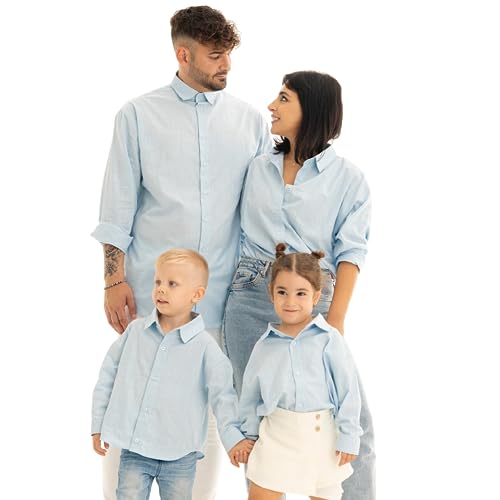 massenzo Kinder Party Hemd Freizeit Hemd/Partnerlook/Mutter Tochter/Vater Sohn Partnerlook/Bluse für Mädchen/Geschenkidee Mädchen Jungen Oberteile (Kinder Unisex Oversize 2-3 Years, Babyblau) von massenzo