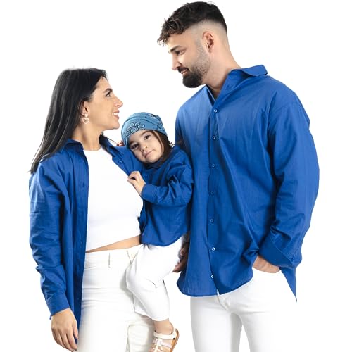 massenzo Kinder Party Hemd Freizeit Hemd/Partnerlook/Mutter Tochter/Vater Sohn Partnerlook/Bluse für Mädchen/Geschenkidee Mädchen Jungen Oberteile (Kinder Oversize Unisex 2-3 Years, Blau) von massenzo