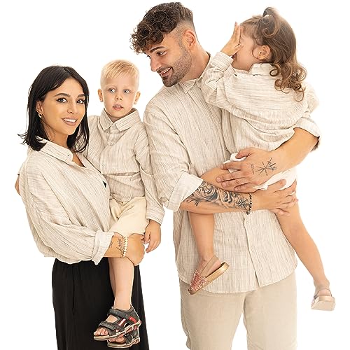 massenzo Kinder Party Hemd Freizeit Hemd/Partnerlook/Mutter Tochter/Vater Sohn Partnerlook/Bluse für Mädchen/Geschenkidee/Mädchen Jungen Oberteile (Kinder Unisex Oversize 2-3 Jahre, Beige Braun) von massenzo