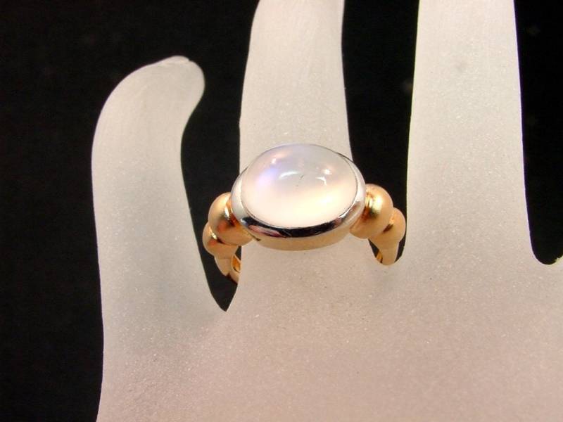 12 X 10 Mm Aaa Flawless 5.27 Karat Blau Mondstein Cabochon in 14K Gelbgold 0446 Gefasst von mastergoldcraft