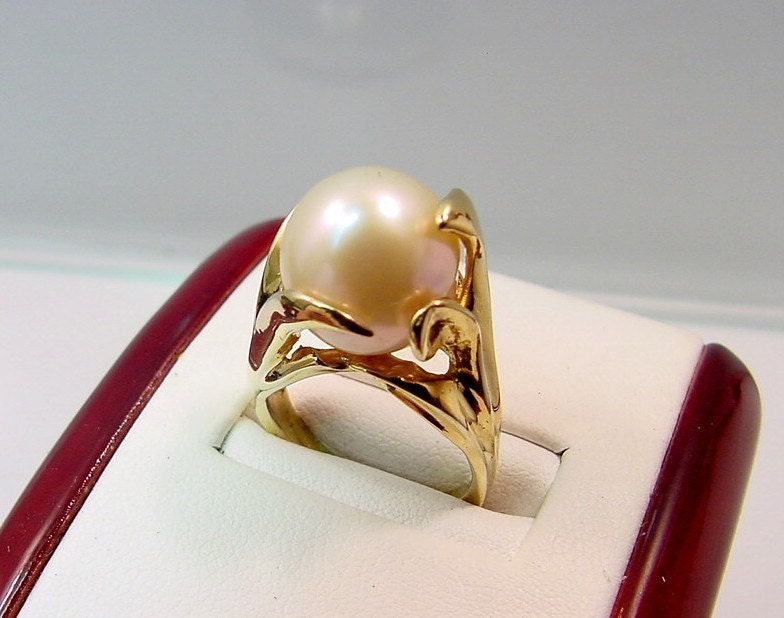 Aaaa 12 Mm Goldene Perle Natürlich Gezüchtet in 14K Gelbgold Ring Wave Frei Fließend Mmm von mastergoldcraft