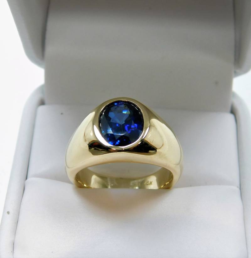 Aaaa Blauer Saphir 10 X 8 Mm Mann Hergestellt Ovalschliff 2, 96 Karat 14K Gelbgold Herrenring 19 Gramm 0204 von mastergoldcraft