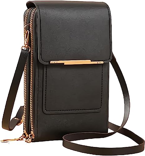 Anti-Diebstahl-Ledertasche – kleine, leichte PU-Leder-Crossbody-Handy-Geldbörse für Damen, Handy-Geldbörse, Crossbody mit Touchscreen (schwarz) von matago