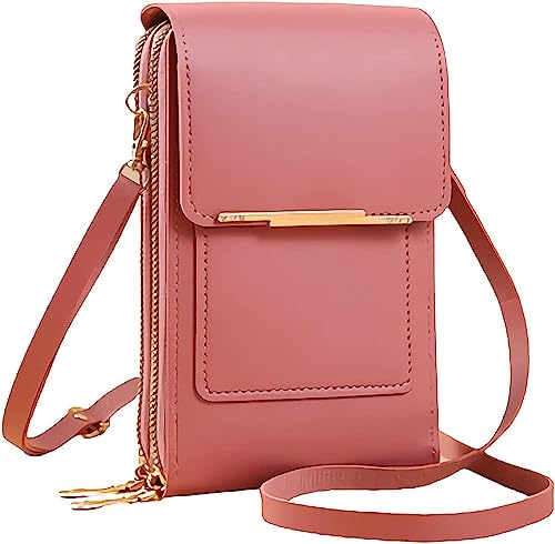 Anti-Diebstahl-Ledertasche – kleine, leichte PU-Leder-Crossbody-Handy-Geldbörse für Frauen, Handy-Geldbörse, Crossbody mit Touchscreen (Dunkelrosa) von matago