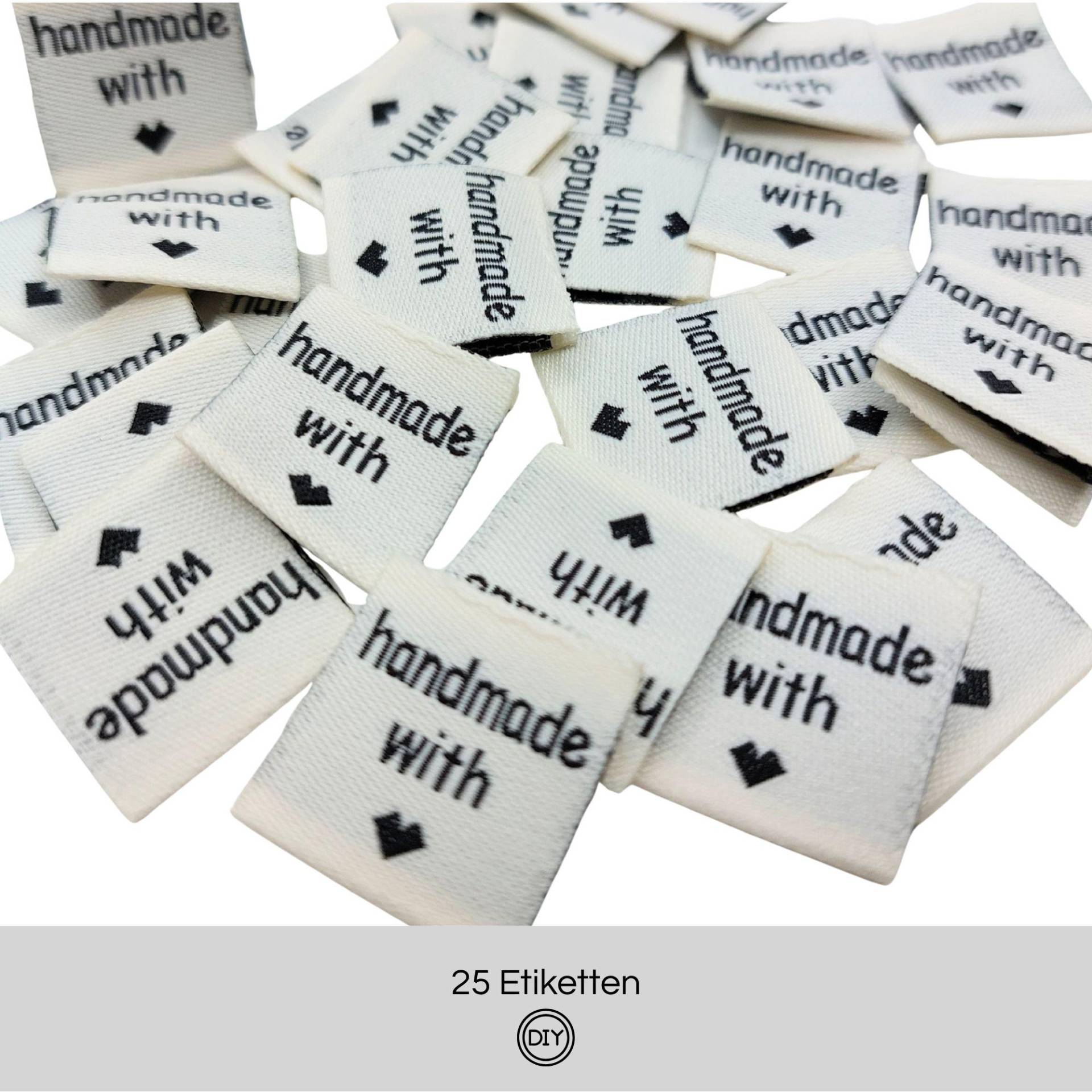 25 Gewebte Etiketten Handmade With Love 20x20mm Stoffetiketten Zum Einnähen Diy von material4DIY
