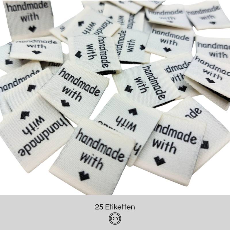 25 Gewebte Etiketten Handmade With Love 20x20mm Stoffetiketten Zum Einnähen Diy von material4DIY