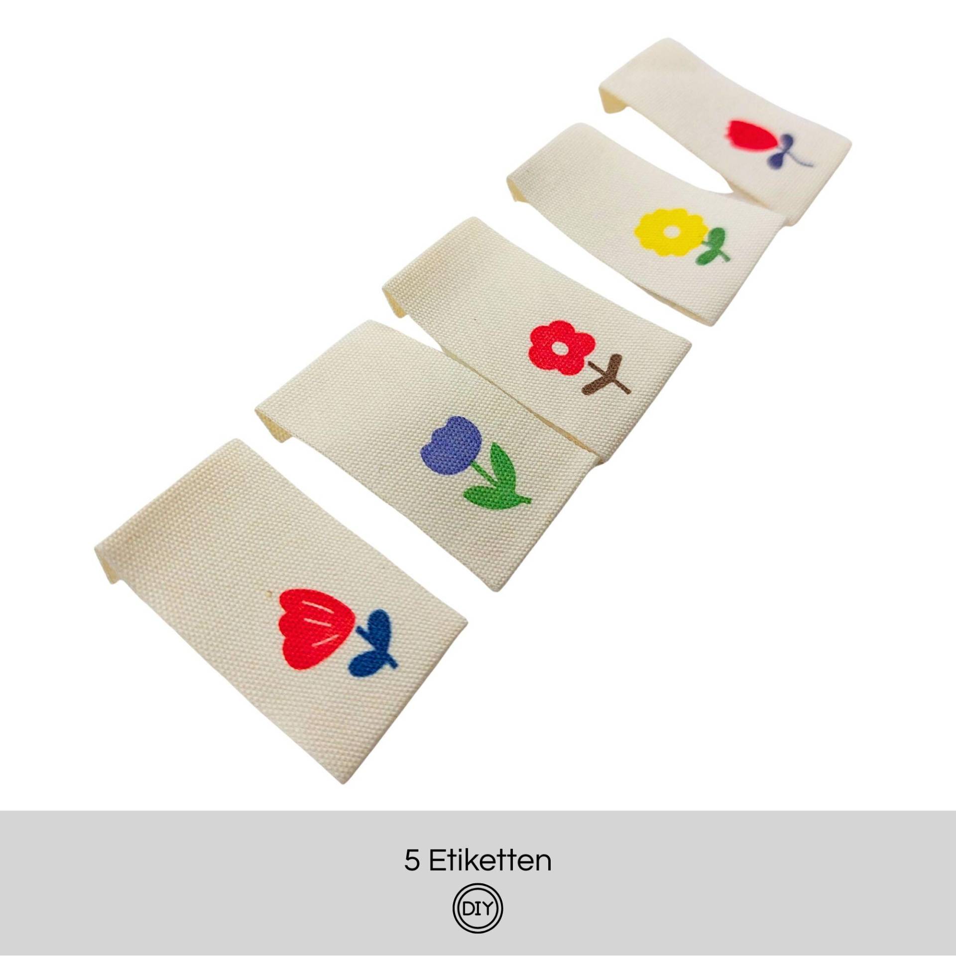 5 Etiketten Bunte Blumen 20x35mm Stoffetiketten Zum Einnähen Diy von material4DIY
