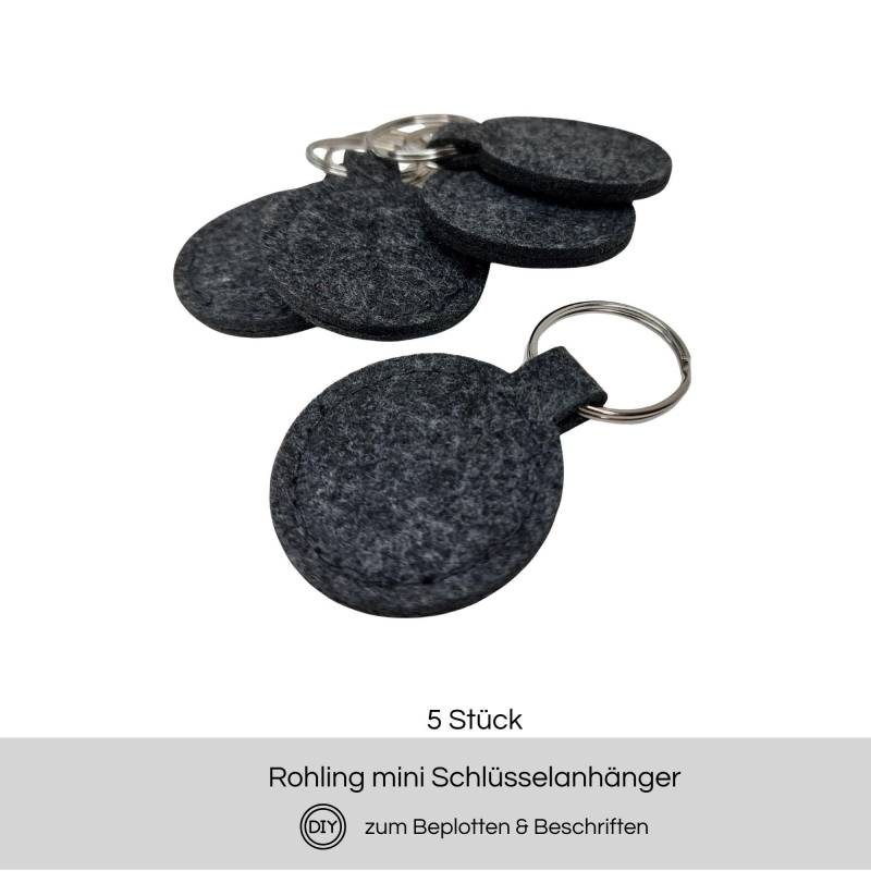 5 Mini Schlüsselanhänger Rund Filz Rohling Zum Beplotten von material4DIY