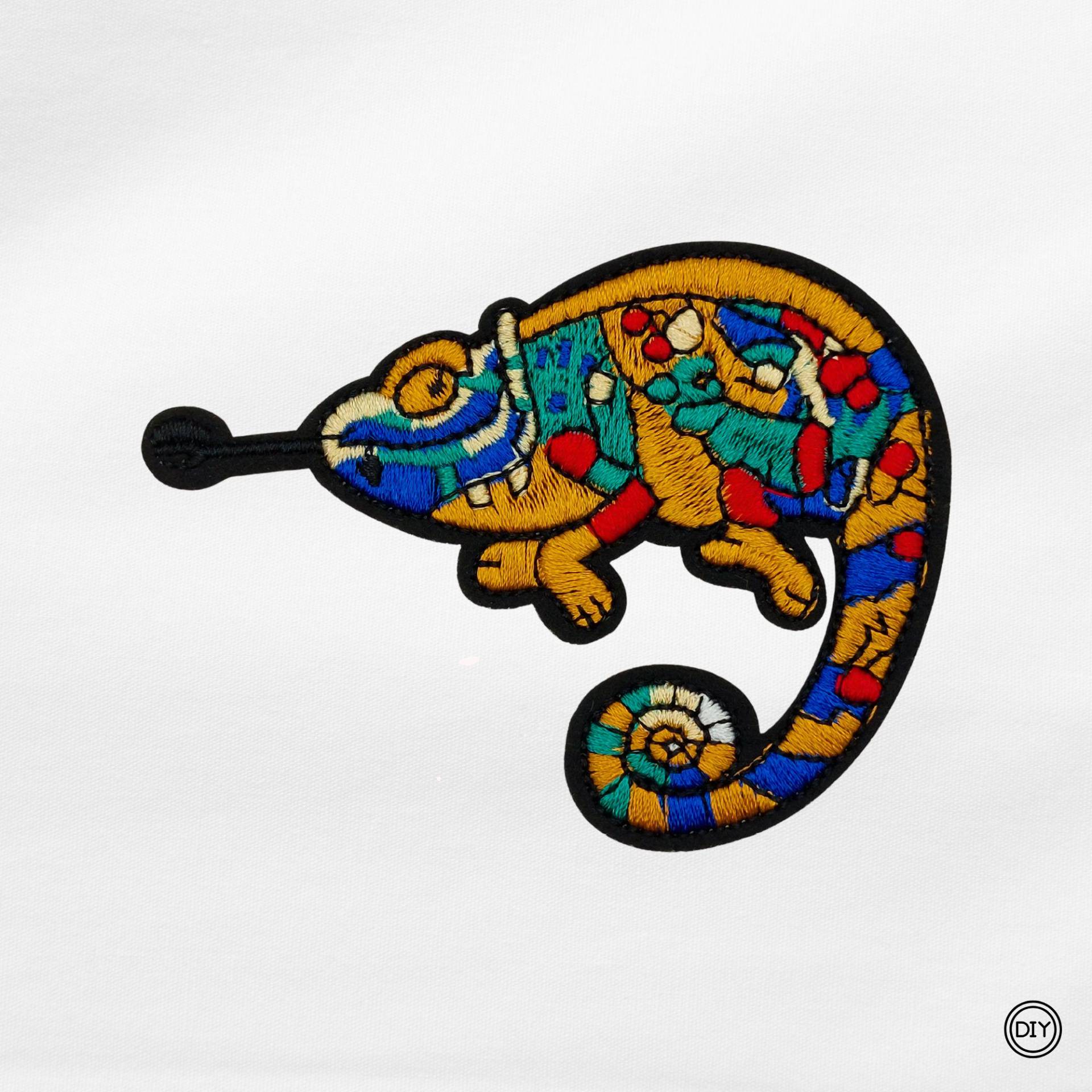 Aufnäher Gesticktes Großes Chamäleon Patch Bügelbild Applikation. P19 von material4DIY