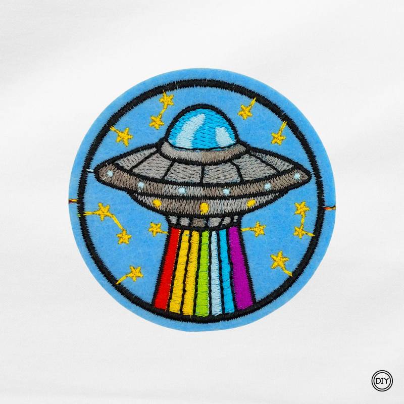 Aufnäher Gesticktes Ufo Raumschiff Sterne Patch Bügelbild von material4DIY