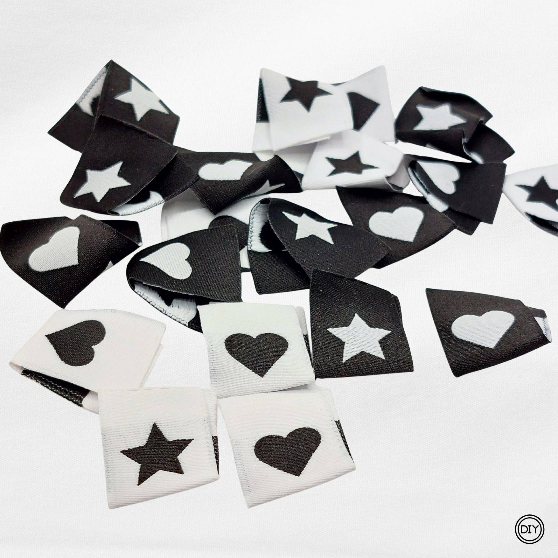 Gewebte Etiketten Herz Stern Label Stoffetiketten Webetikett . E3.4 von material4DIY