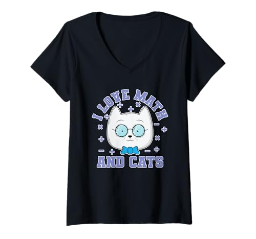 Damen Ich liebe Mathe and Cats T-Shirt mit V-Ausschnitt Damen Ich liebe Mathe and Cats T-Shirt mit V-Ausschnitt von math calculating task nerd geek Divided Plus