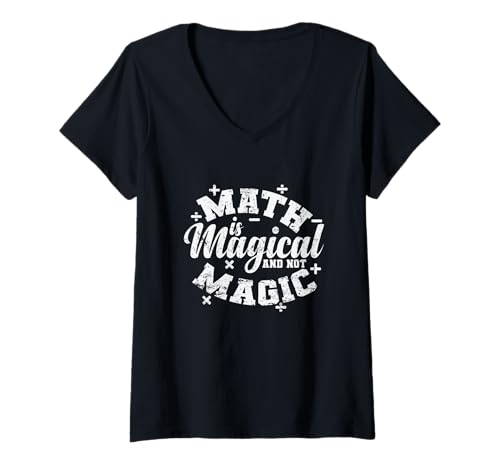 Damen Mathe ist magisch und keine magische Zahlenmagie T-Shirt mit V-Ausschnitt Damen Mathe ist magisch und keine magische Zahlenmagie T-Shirt mit V-Ausschnitt von math calculating task nerd geek Divided Plus