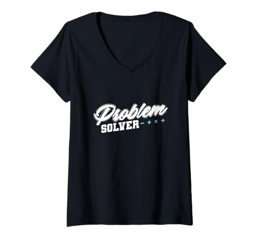 Damen Problemlöser T-Shirt mit V-Ausschnitt Damen Problemlöser T-Shirt mit V-Ausschnitt von math calculating task nerd geek Divided Plus