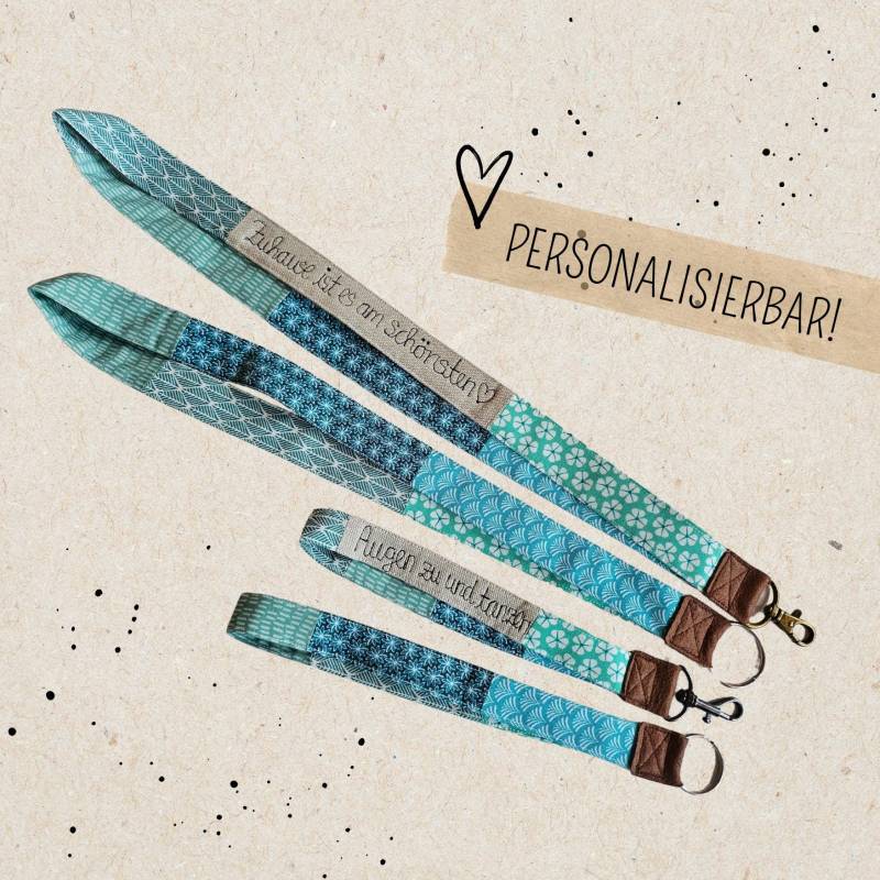 Schlüsselband Türkis Petrol, Lang Und Kurz, Personalisiertes Mit Spruch/Name, Schlüsselanhänger von maubisshop