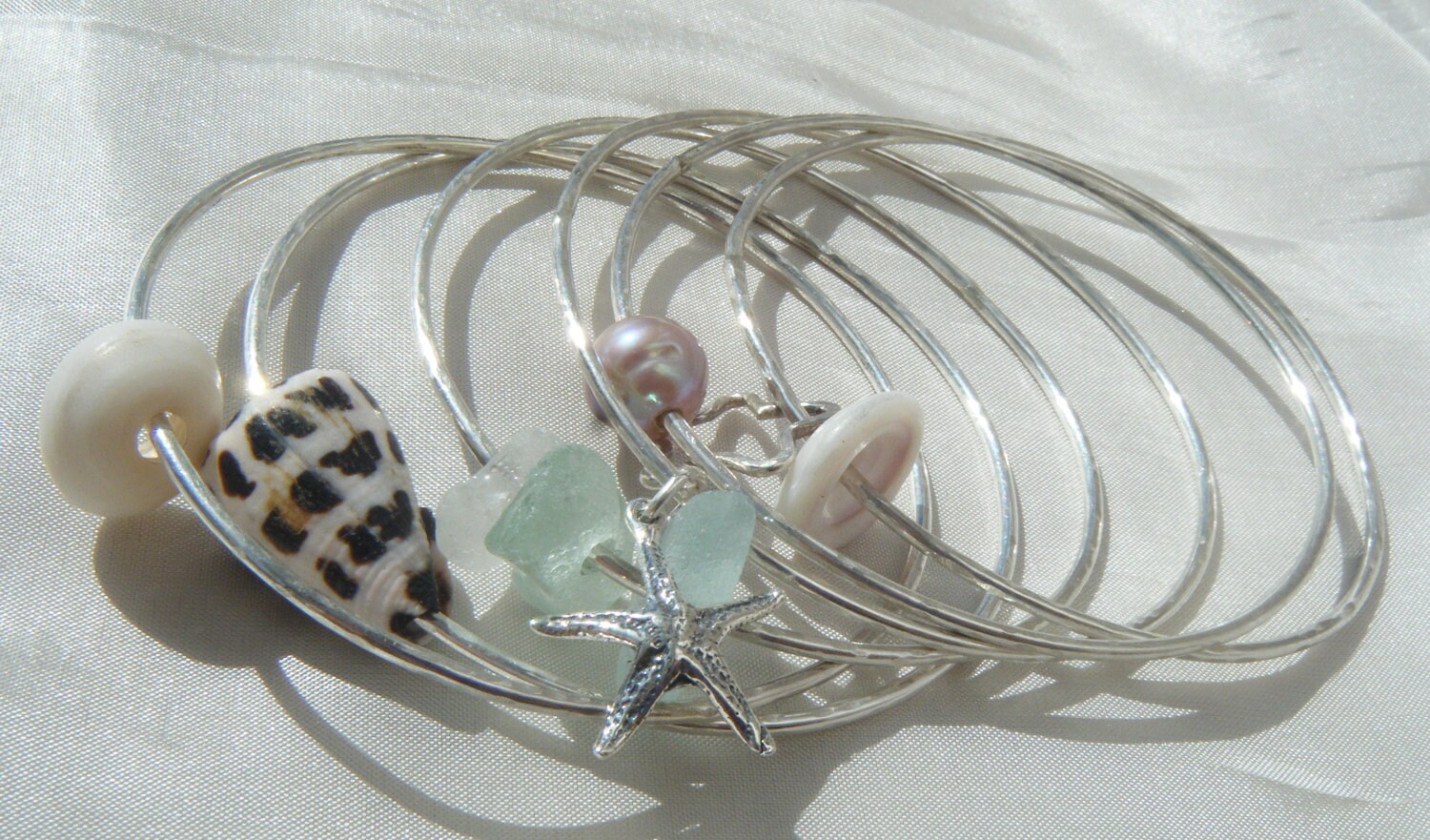 Set Mit 3 Dicken 14G Sterling Silber Strand Armreifen von mauioceanjewelry