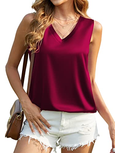 mawor Satin Tank Tops für Frauen Casual V-Ausschnitt Seide Basic Cami Camisoles, Weinrot, X-Groß von mawor