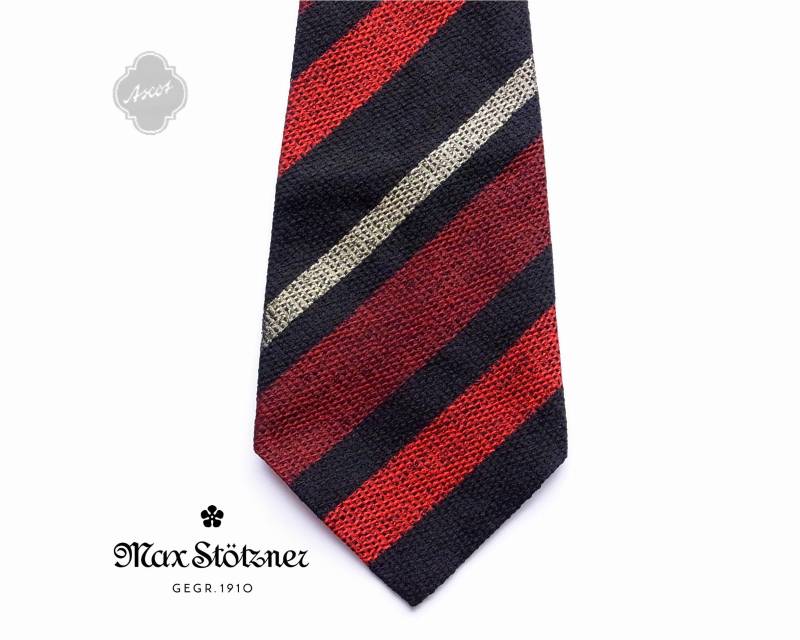 Breite Krawatte Rot-Schwarz-Silber - Mit Blockstreifen Shantung-Seide Von Ascot, 70Er Jahre Vintage von maxStoetzner