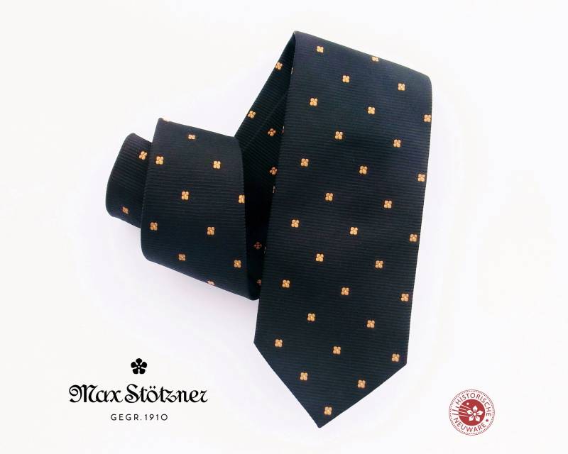Schwarze Krawatte M. Blüten in Gelborange - Neuwertig von maxStoetzner