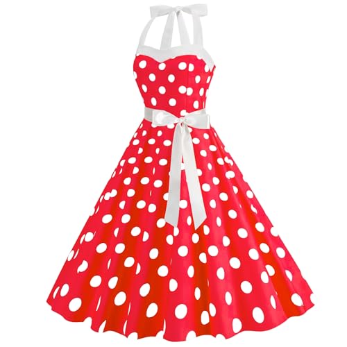 maxToonrain Damenkleid, 50er-Jahre-Stil, gepunktet, 1950er-Jahre-Stil, Cocktail-Party, Abendkleid, 50er-Jahre-Kostüm für Erwachsene, Dok Red, L von maxToonrain
